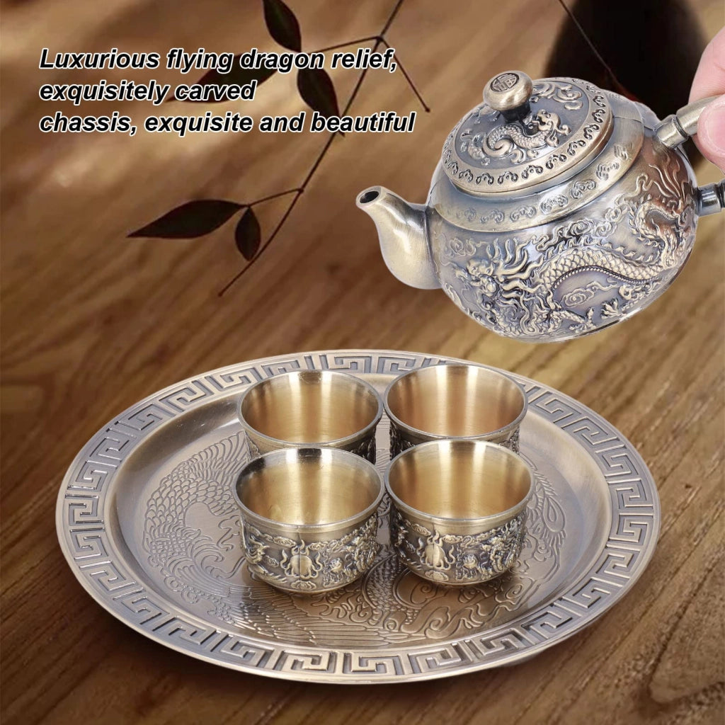 Set di caffettiere turche, 4 tazze, vassoio, lega di zinco, stile vintage