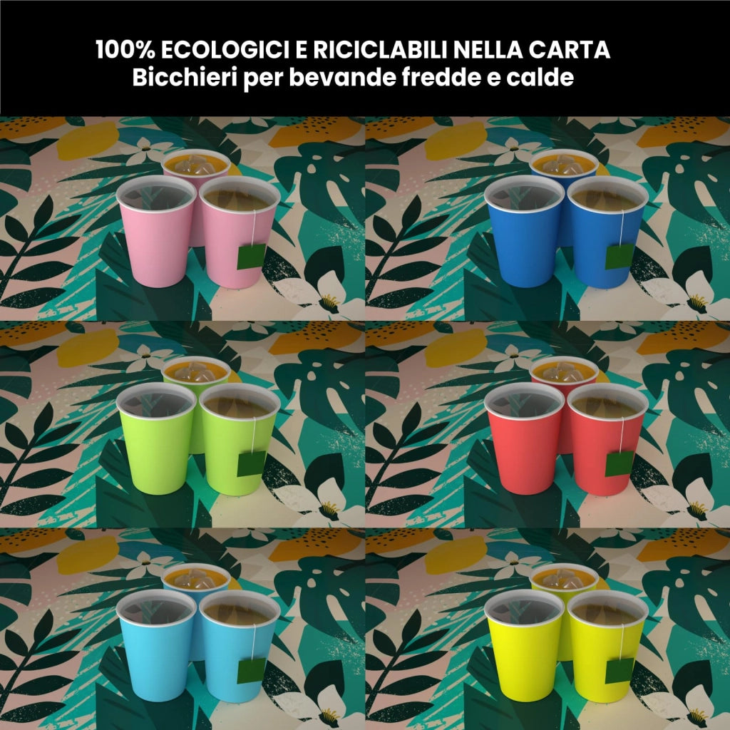 300 bicchieri di carta da 200 ml, colorati, biodegradabili, adatti per bevande calde