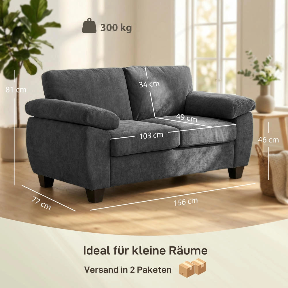 Divano a 2 Posti 156 cm in Ciniglia Grigio Scuro con Cuscini a Molle e Braccioli Imbottiti Design Moderno Compatto Portata 300 kg