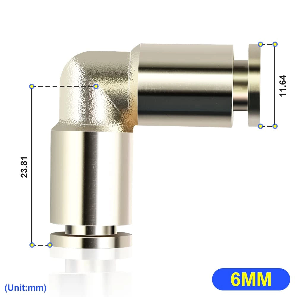 5 connettori pneumatici angolari da 6 mm, realizzati in ottone placcato in nichel