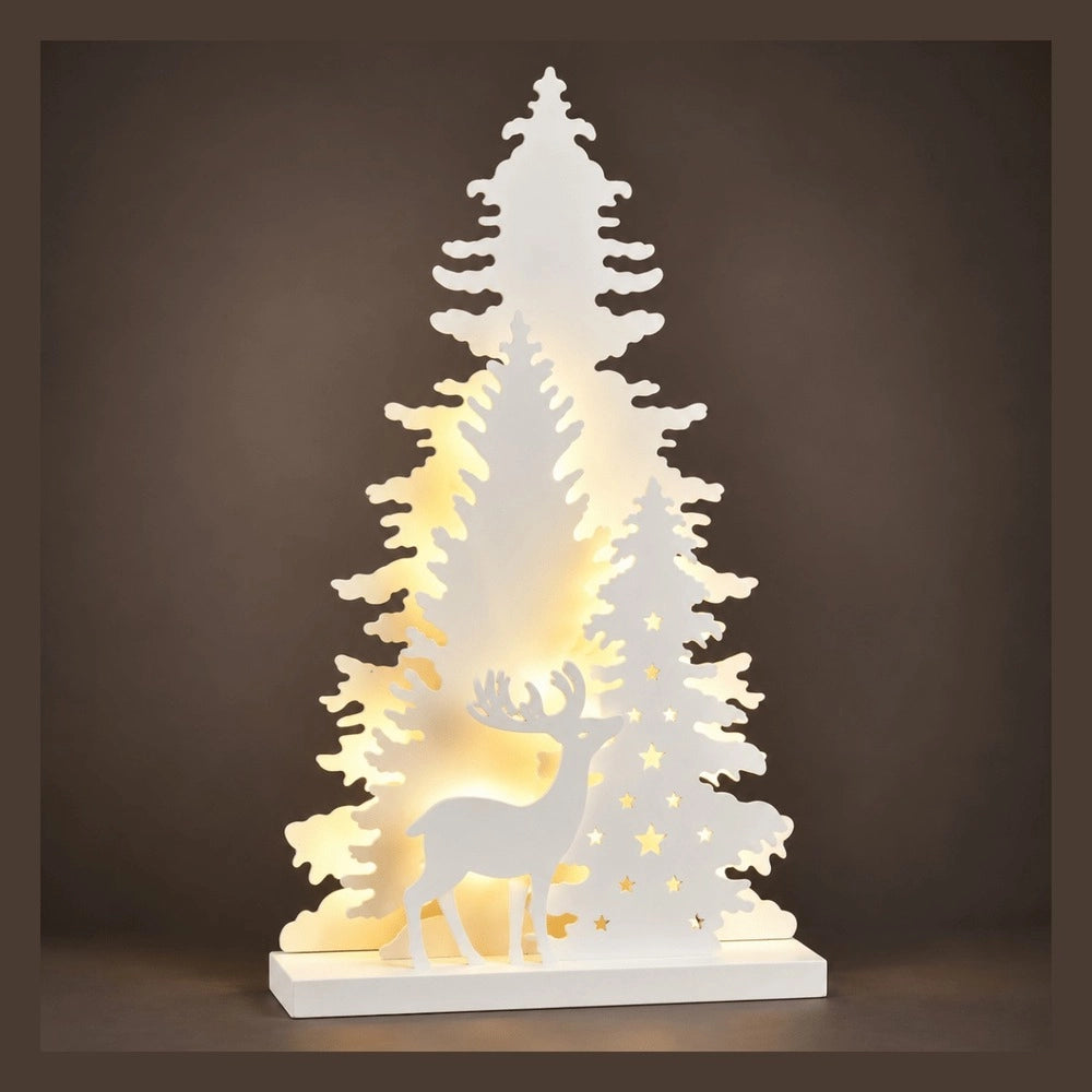 Paesaggio natalizio luminoso led foresta con cervo 36 cm kaemingk