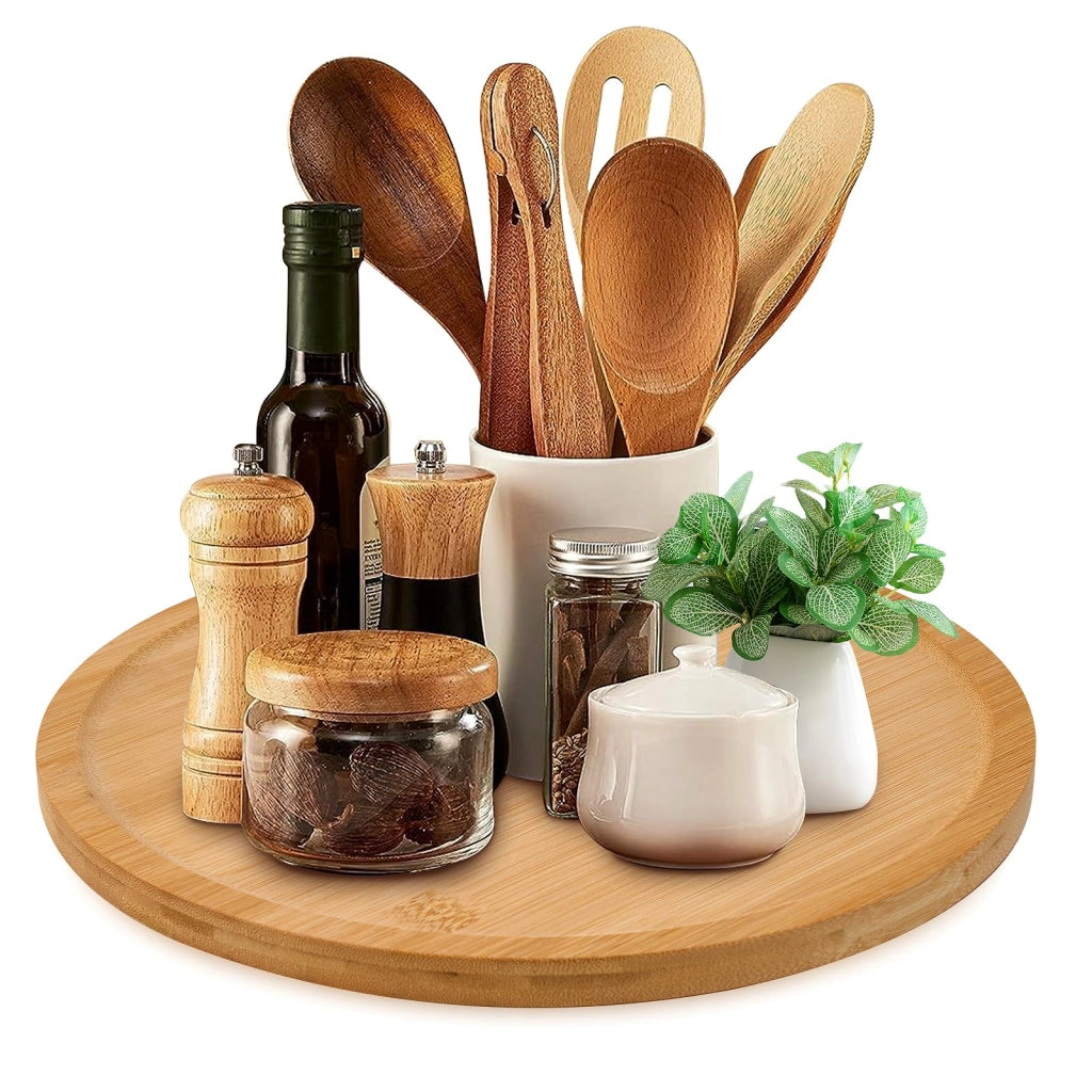 Piatto girevole in bambù da 30 cm – Lazy Susan per cucina e dispensa