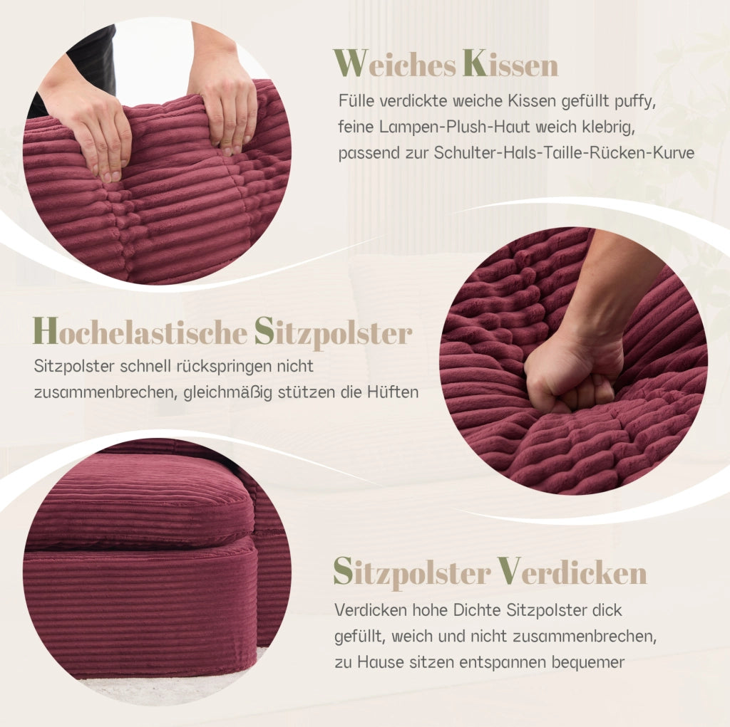 Poltrona trasformabile 2 in 1 in velluto a coste rosso vino