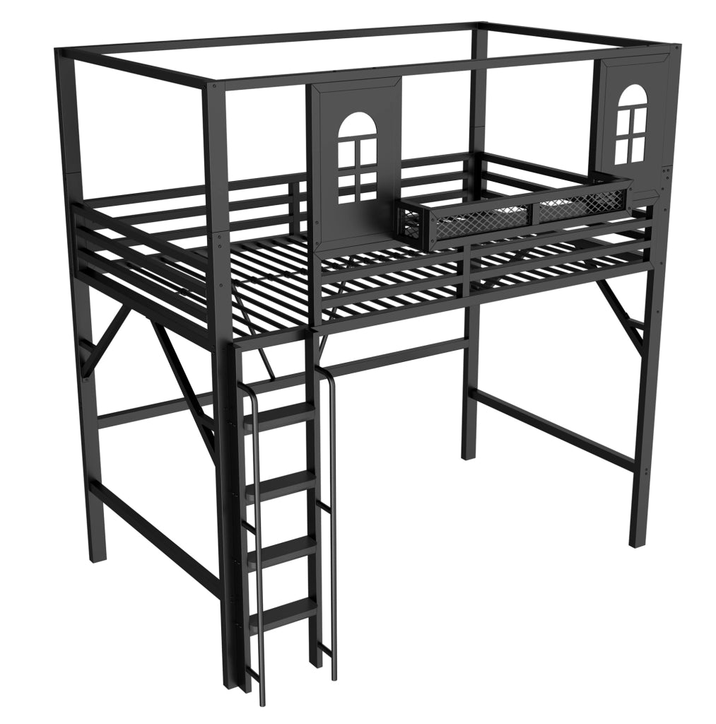 Letto a soppalco per bambini 90 x 200 cm in metallo nero