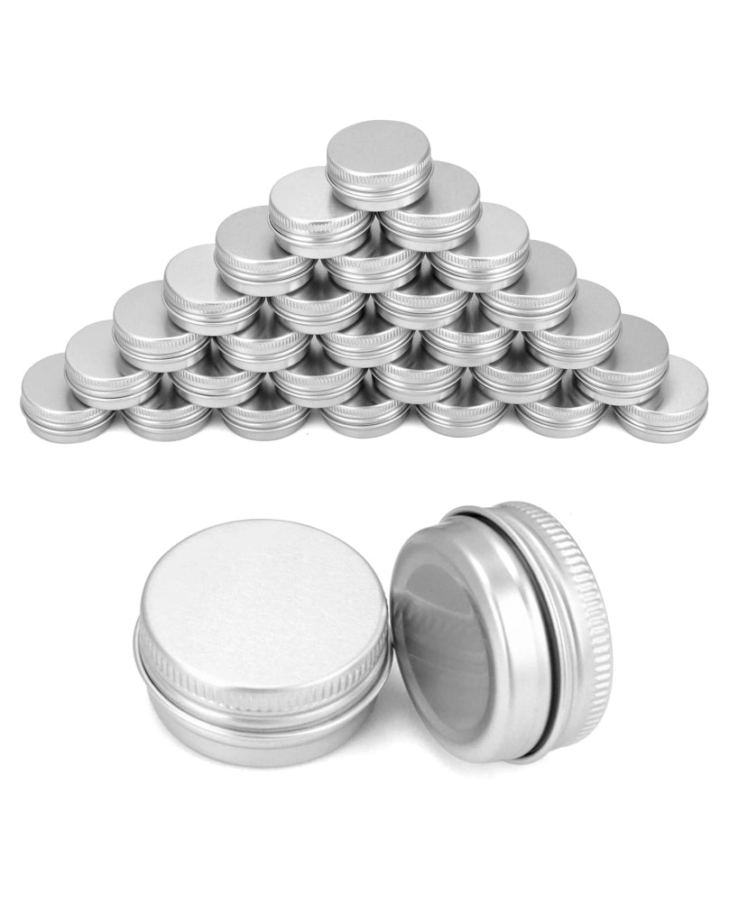 30 vasetti in alluminio con coperchio, capacità 30 ml, forma rotonda, colore argento