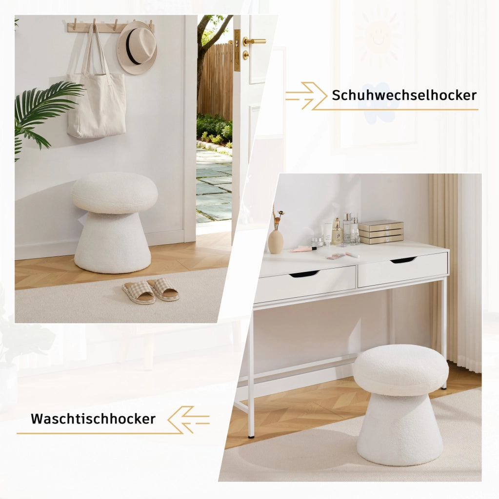 Sgabello girevole a fungo in tessuto effetto peluche bianco