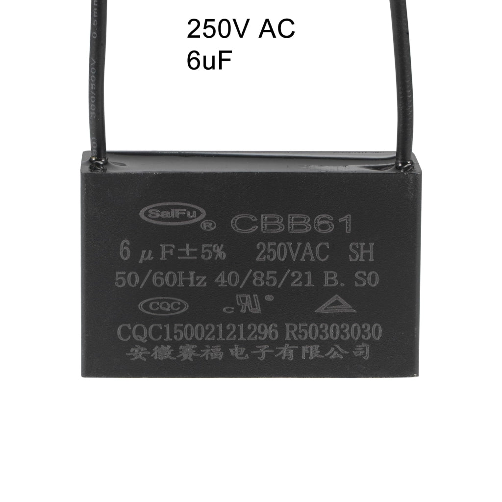 Condensatore CBB61, capacità 6 µF, tensione 250 V AC, 2 pezzi, con involucro metallico