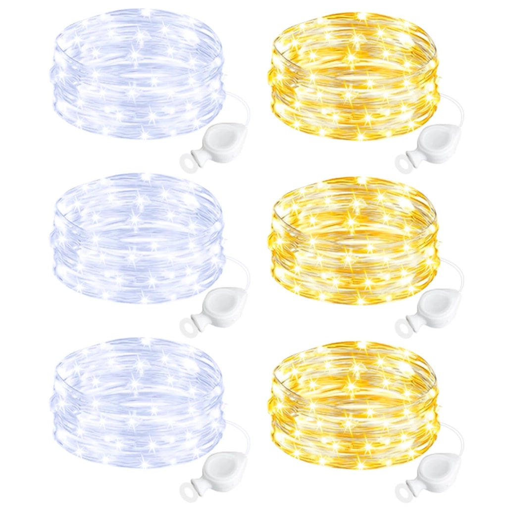 Set di 6 catene luminose a LED, lunghezza 2 metri, 20 LED, luce bianco caldo + bianco freddo