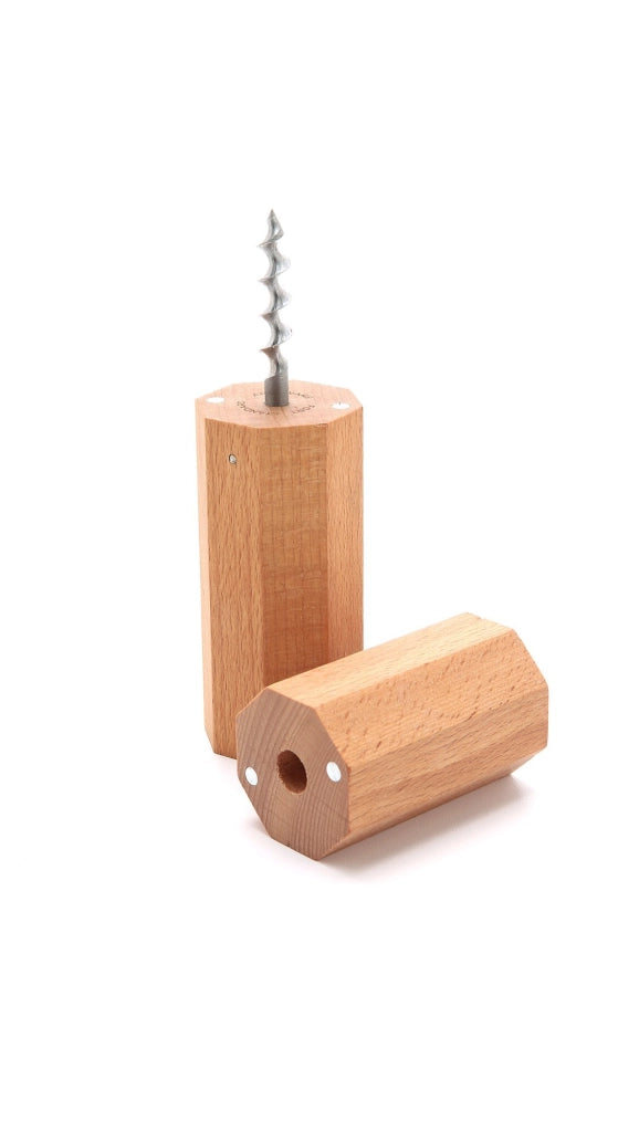 Apribottiglie a spirale in legno di faggio, modello naturale, confezione singola
