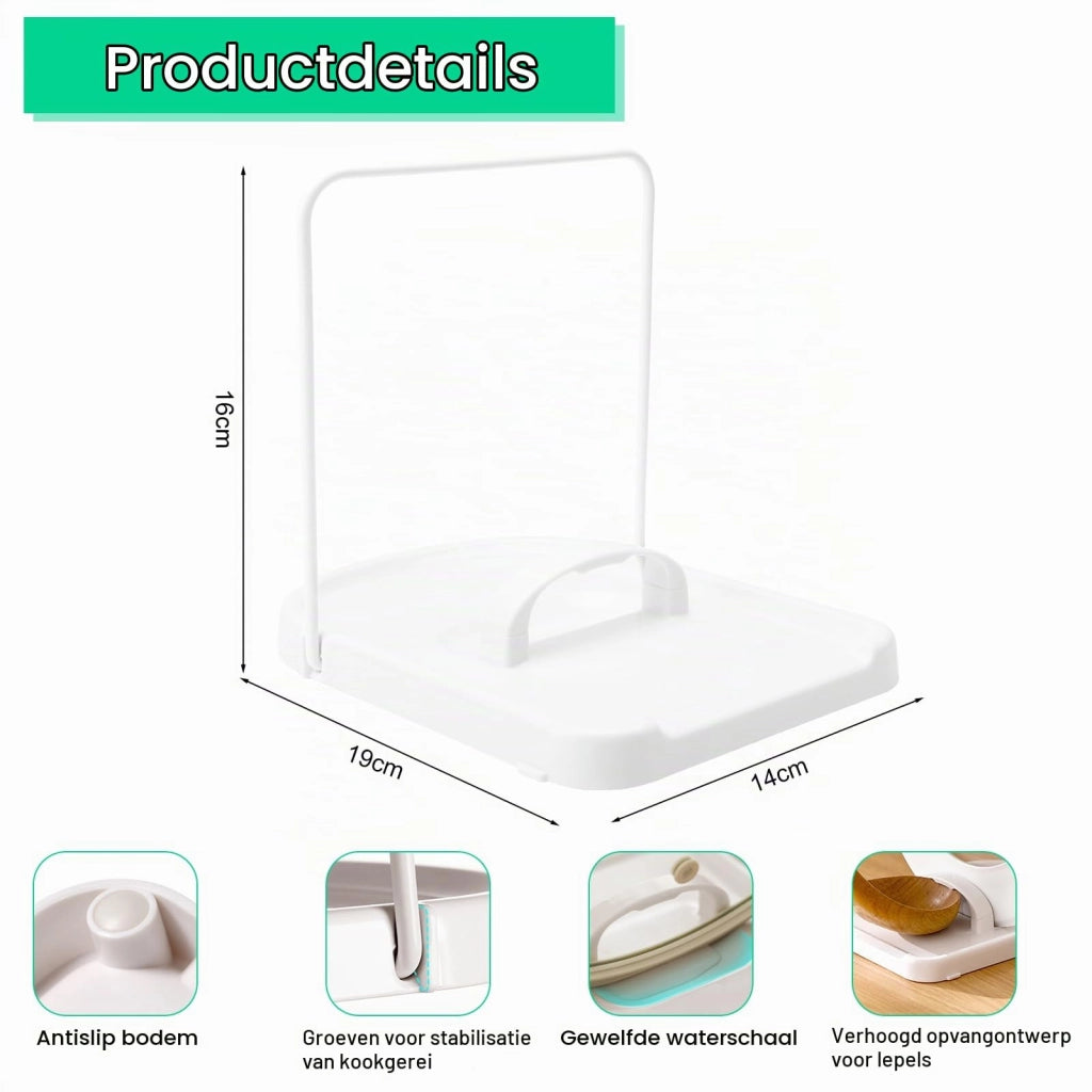 Supporto per coperchi e cucchiai, pieghevole, 19x14 cm, in ABS, colore bianco