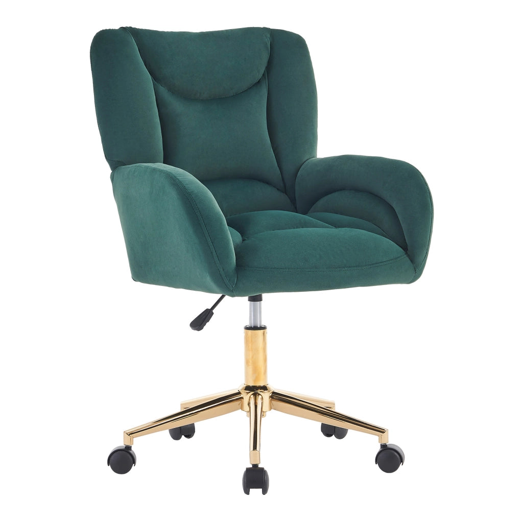 Sedia da ufficio ergonomica 64 x 62 x 97 cm, velluto verde, altezza regolabile, ruote
