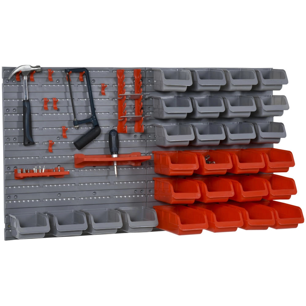 Pannello Portautensili da Parete 44 Pezzi, Organizer con Scatole Rimovibili in PP per Officina e Fai da Te, Rosso e Grigio, 54x22x95cm