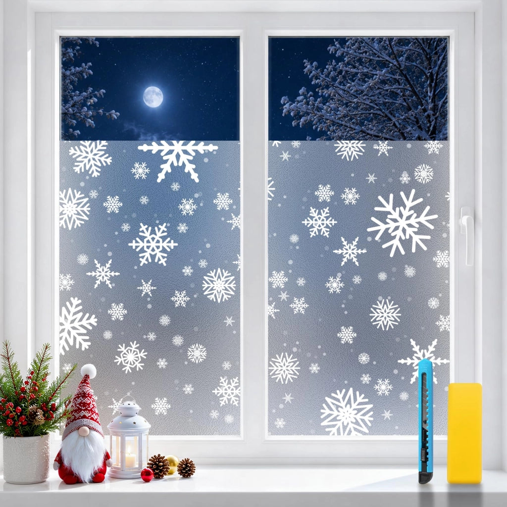 Pellicola per finestre Natale fiocchi di neve autoadesiva 90 x 120 cm