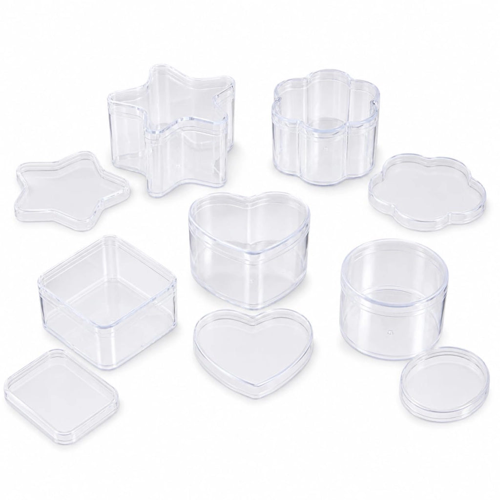 Set di 5 contenitori trasparenti, di diverse forme, con coperchio