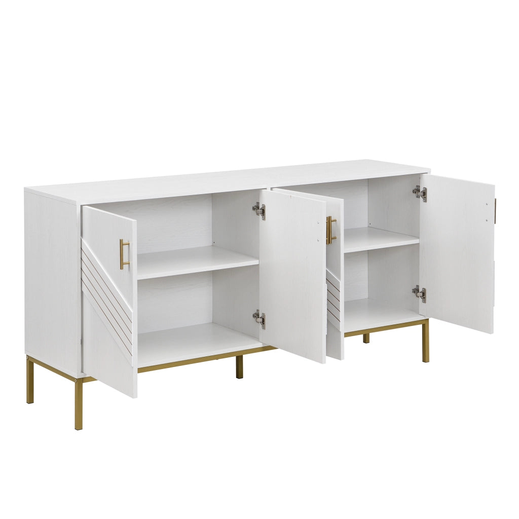 Credenza 160 × 40 × 80,5 cm quattro ante due ripiani regolabili MDF bianca con venature del legno e dettagli dorati