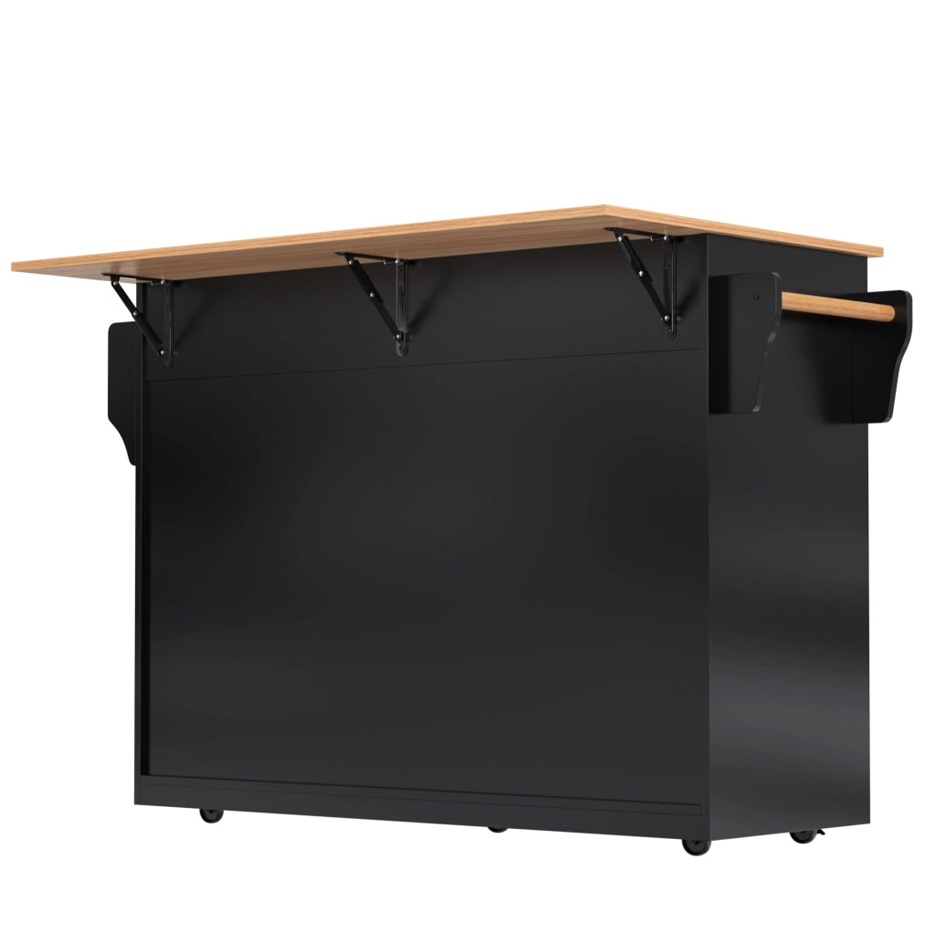 Carrello da cucina con piano pieghevole, 120x46(70)x91,5 cm, nero, con ruote e gambe in legno sostituibili