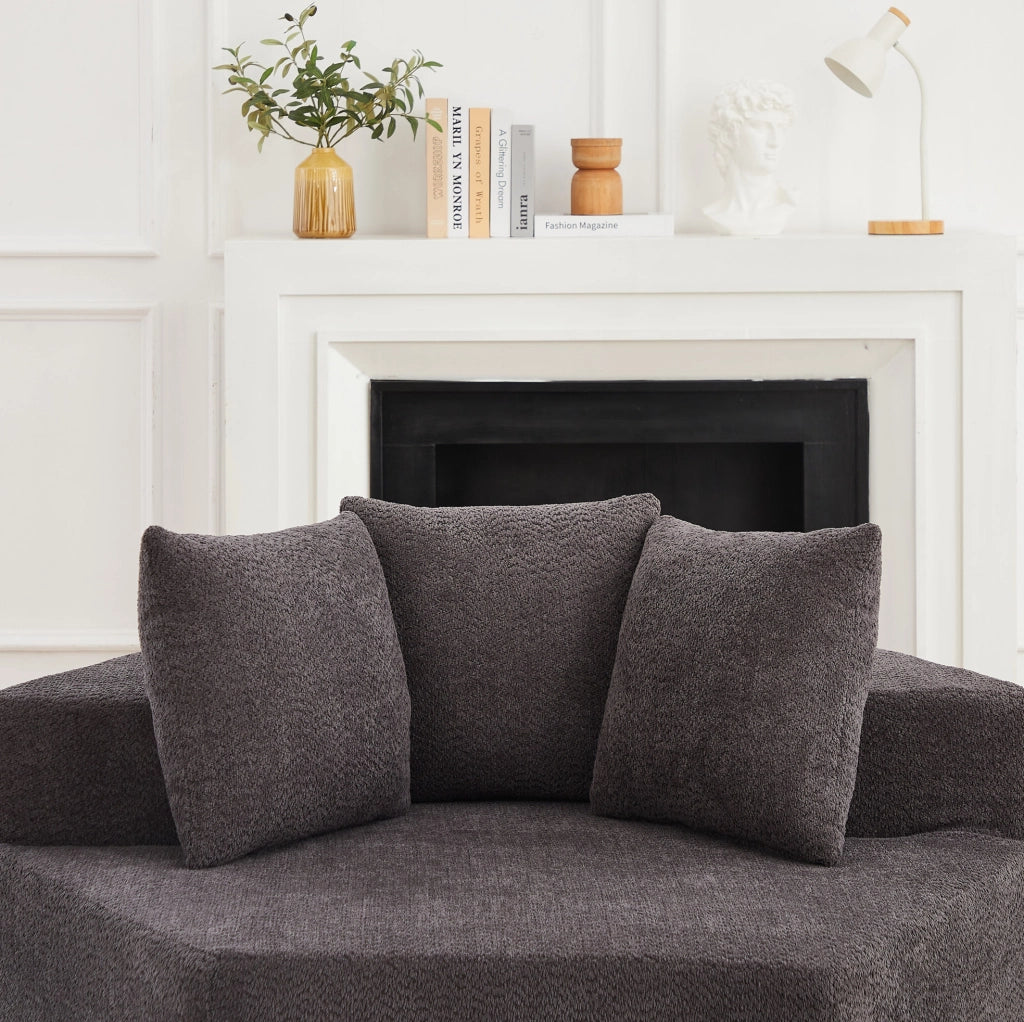 Poltrona modulare esagonale 138x122x76 cm in ciniglia grigia con 3 cuscini