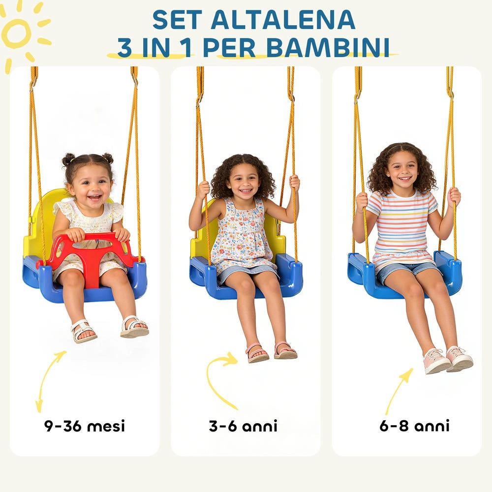 Altalena da giardino per bambini in acciaio e PP regolabile pieghevole con schienale blu 128x155x157 cm