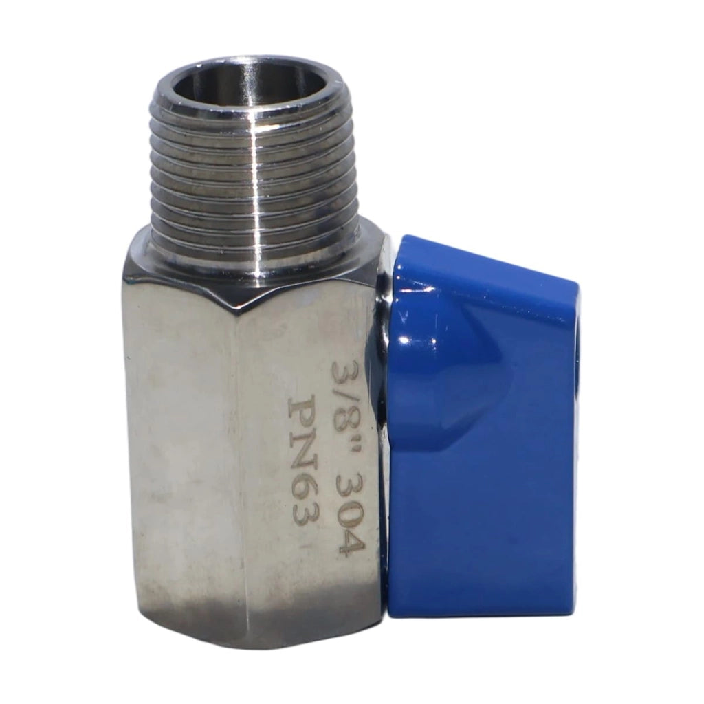 Valvole a sfera mini, 3/8 di pollice, 2 pezzi, con filettatura esterna e filettatura interna, con maniglia blu
