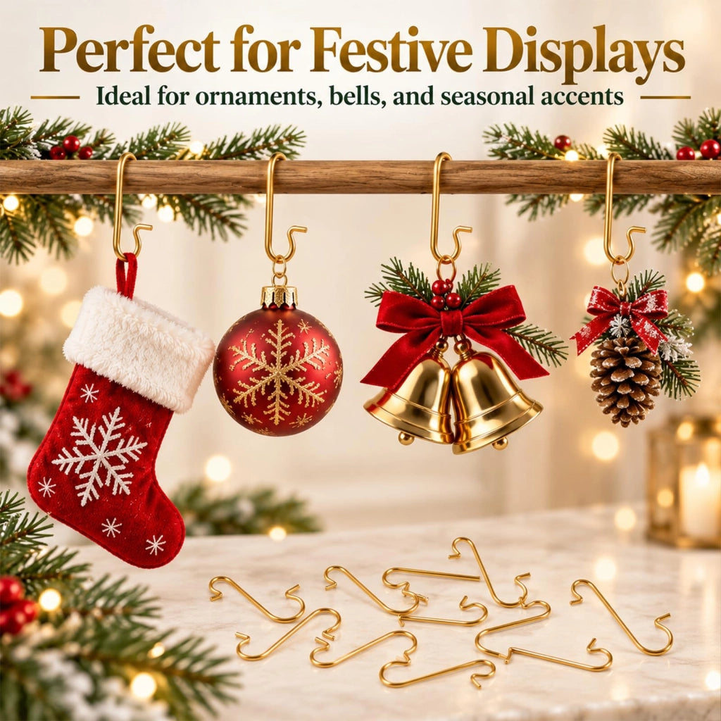 100 ganci a forma di "S" dorati per decorazioni dell'albero di Natale, 10 x 30 mm