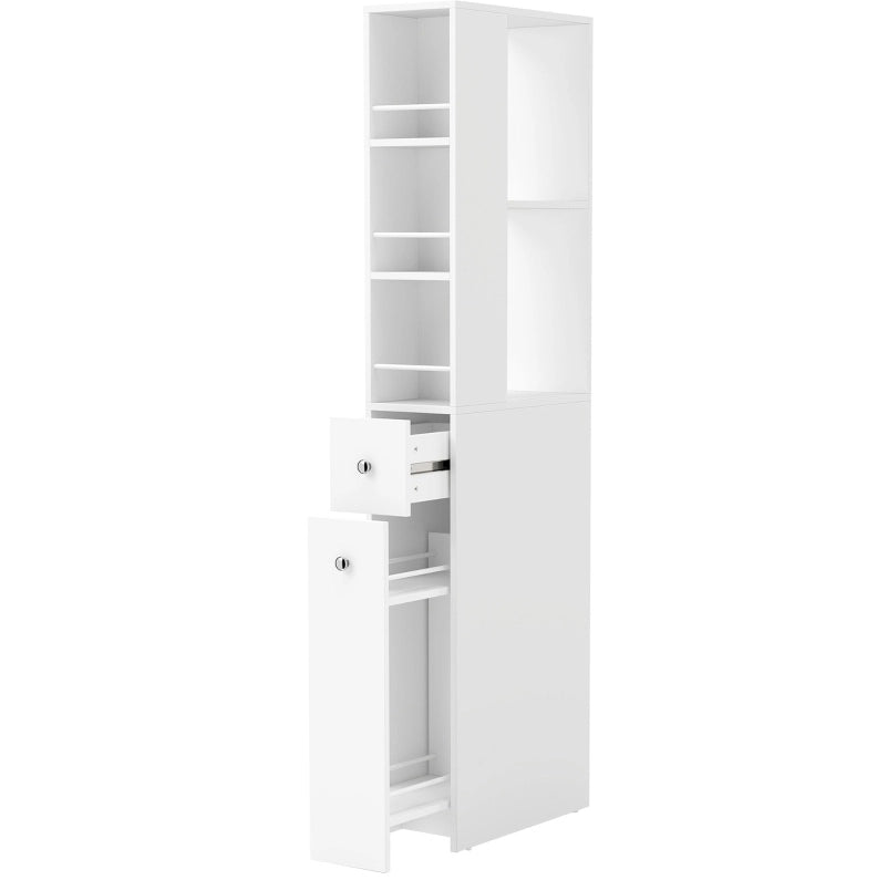 Mobile bagno alto compatto 135 cm in MDF laccato bianco con 2 cassetti, 2 mensole laterali e 3 scomparti