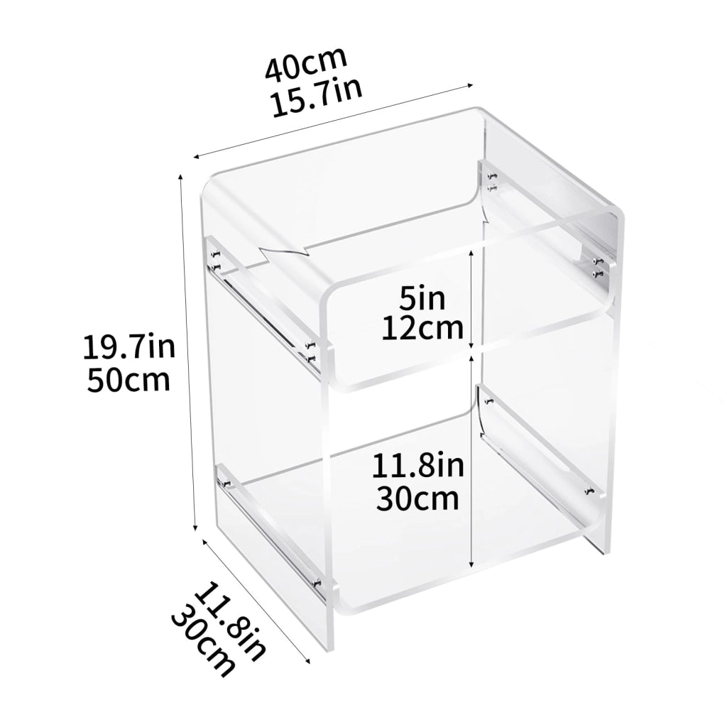 Tavolino ausiliario, dimensioni 40x30x50 cm, in acrilico trasparente