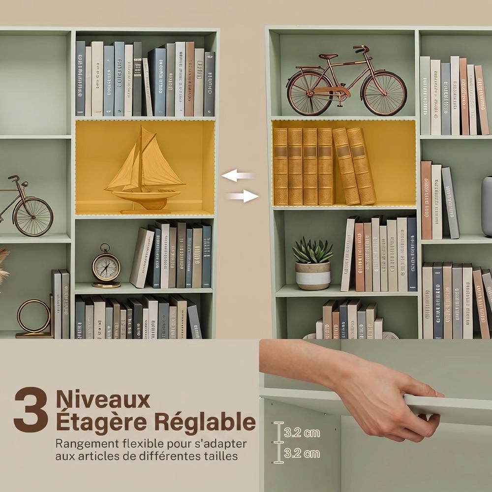 Libreria a 6 Livelli con 17 Scomparti Verde, Mobile Scaffale Salvaspazio con Ripiani Regolabili per Casa e Studio, 149 x 23,6 x 188 cm