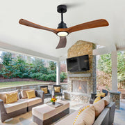 Ventilatore da soffitto con luce, 3 pale in legno, nero e noce scuro