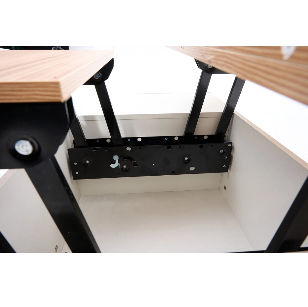 Tavolino da caffè sollevabile 100 x 50 cm bianco e legno, doppio piano