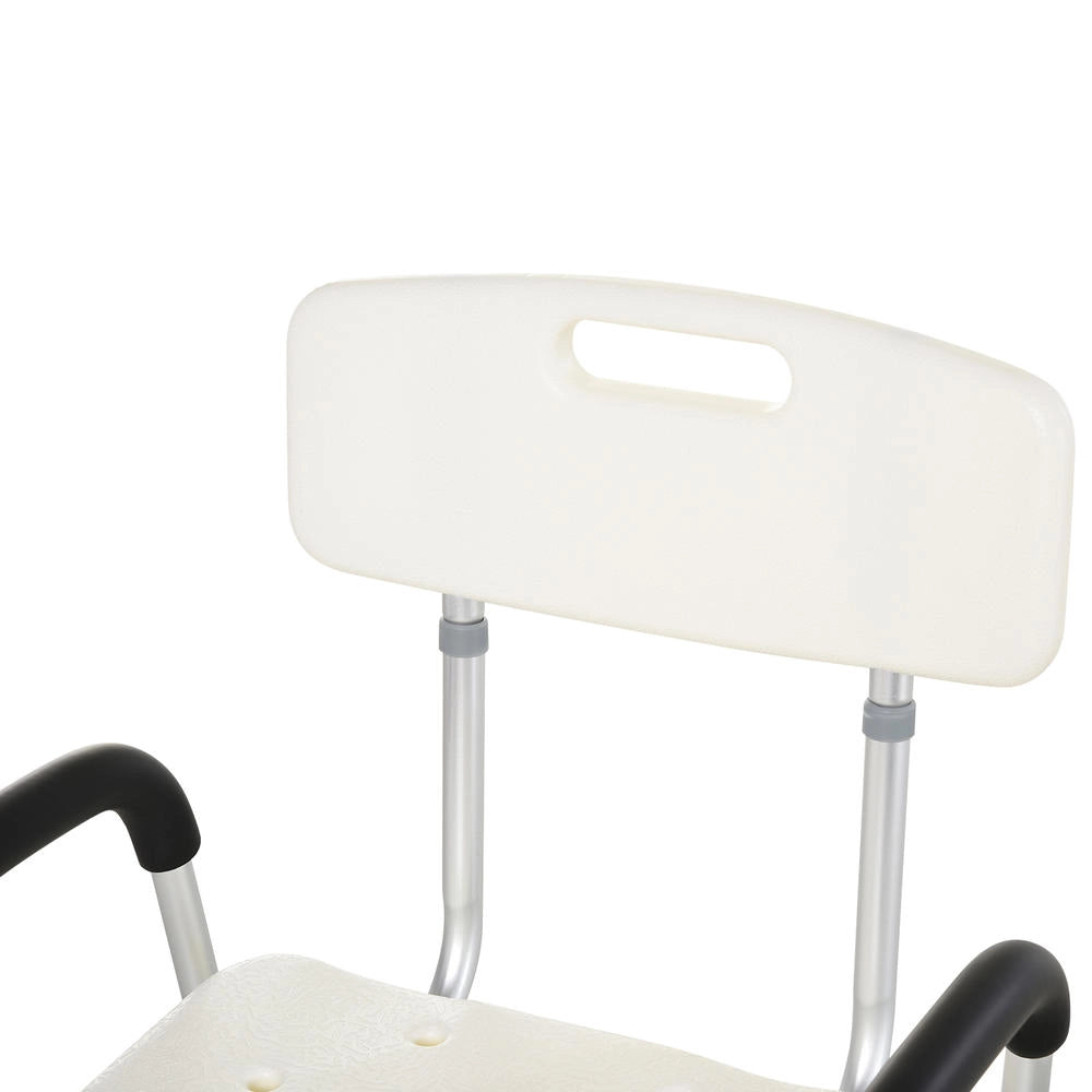 Sedia da Doccia Ergonomica Sedile da Bagno Regolabile con Braccioli e Schienale Rimovibili Piedini Antiscivolo Alluminio e HDPE Bianco Portata 136 kg