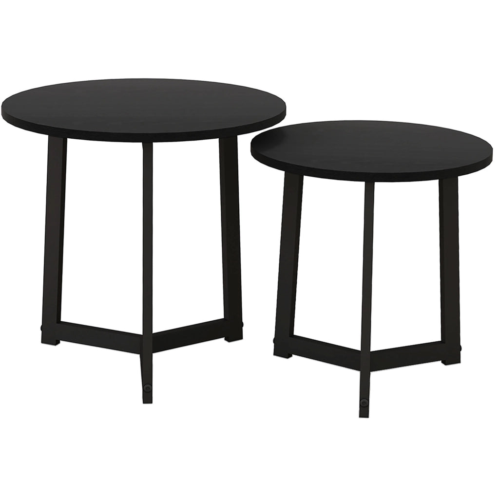 Set di 2 tavolini rotondi impilabili in acciaio e MDF, nero
