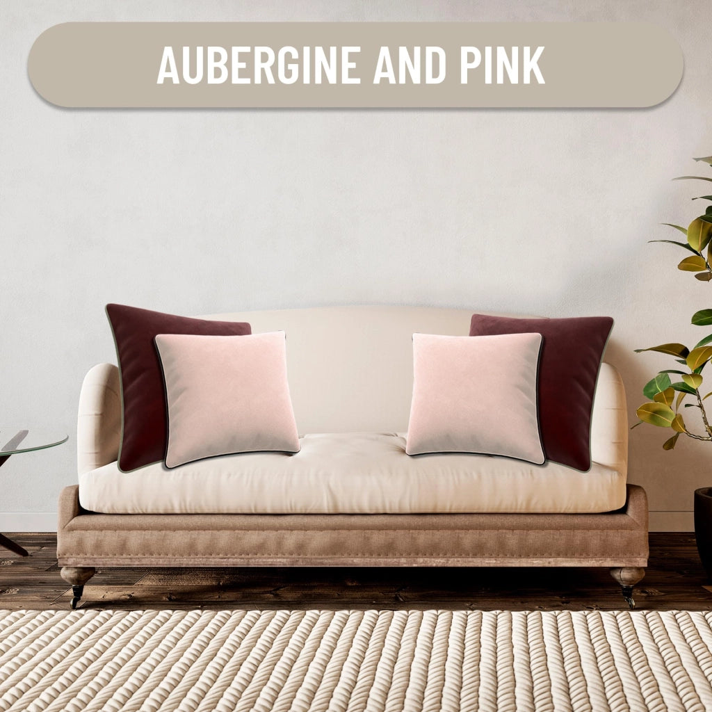 Coperte per cuscini, 50x50 cm, in velluto, fronte-retro, rosa/bianco, confezione da 2 pezzi