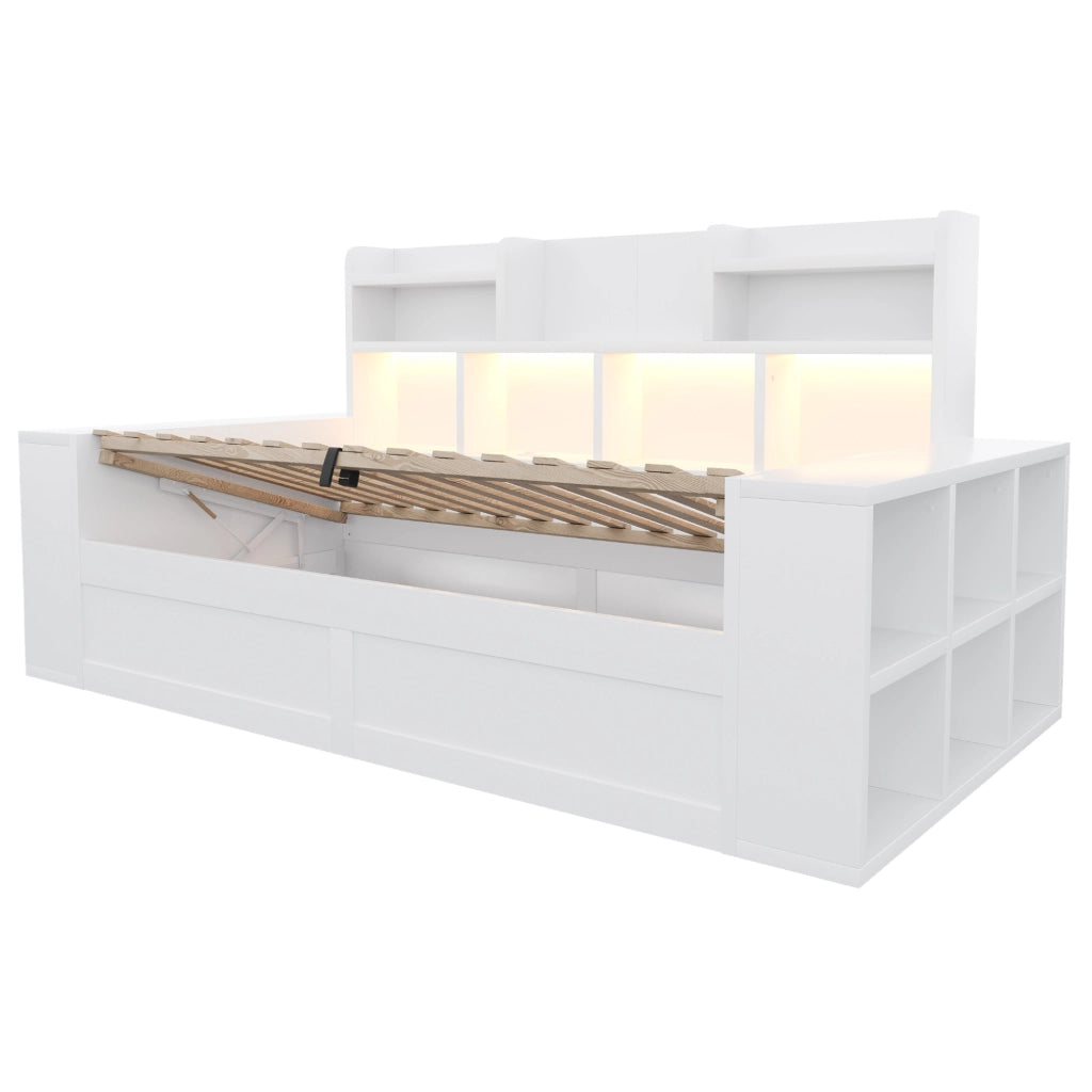 Divano letto multifunzione 90x200 cm con LED e contenitore