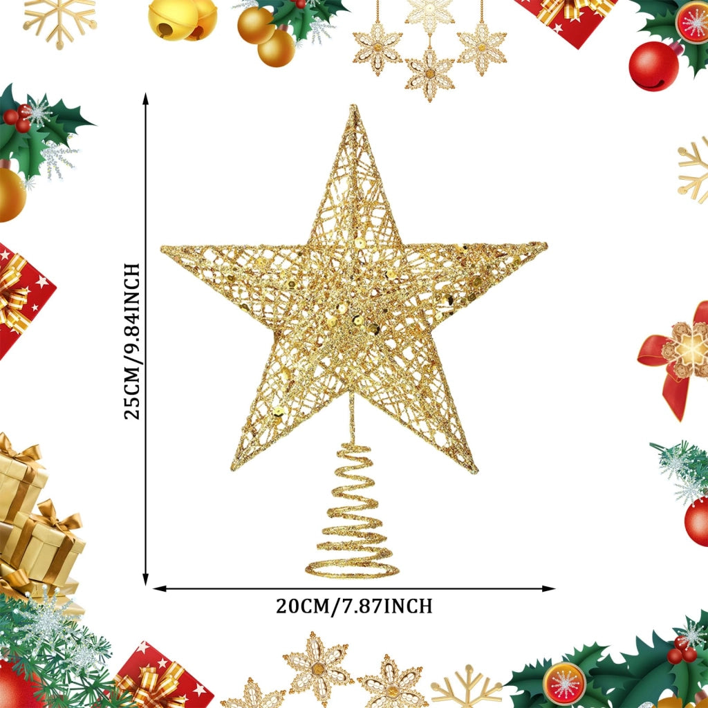 Punta per albero di Natale a forma di stella dorata, in metallo, 20 cm