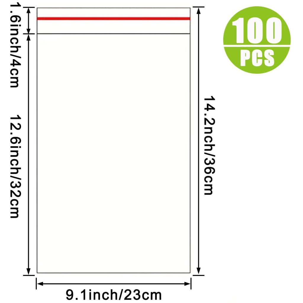 100 buste trasparenti autoadesive formato A4, dimensioni 23x36 cm