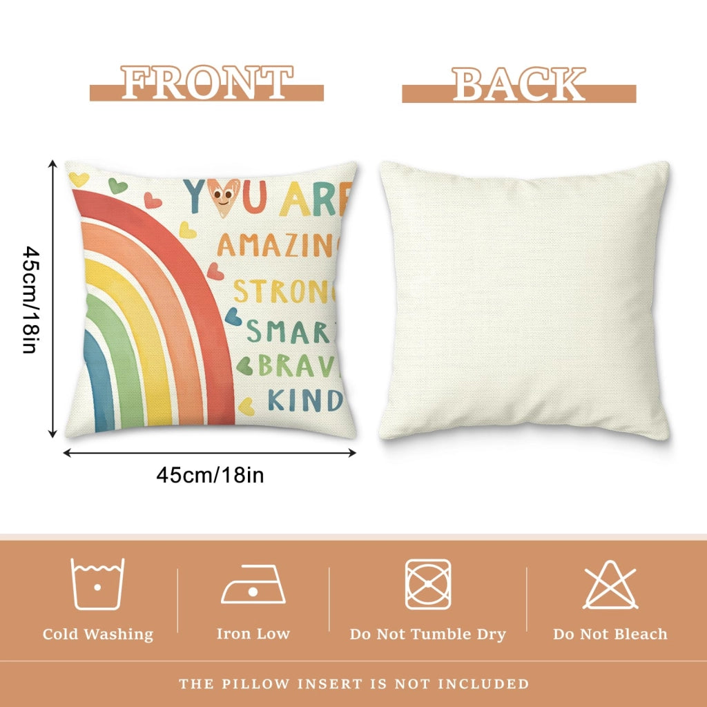 Set di 4 federe per cuscini, 45x45 cm, in poliestere, motivo arcobaleno