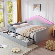 Letto singolo multifunzione 140 × 200 cm con cassetti luce LED legno e MDF grigio portata massima 150 kg