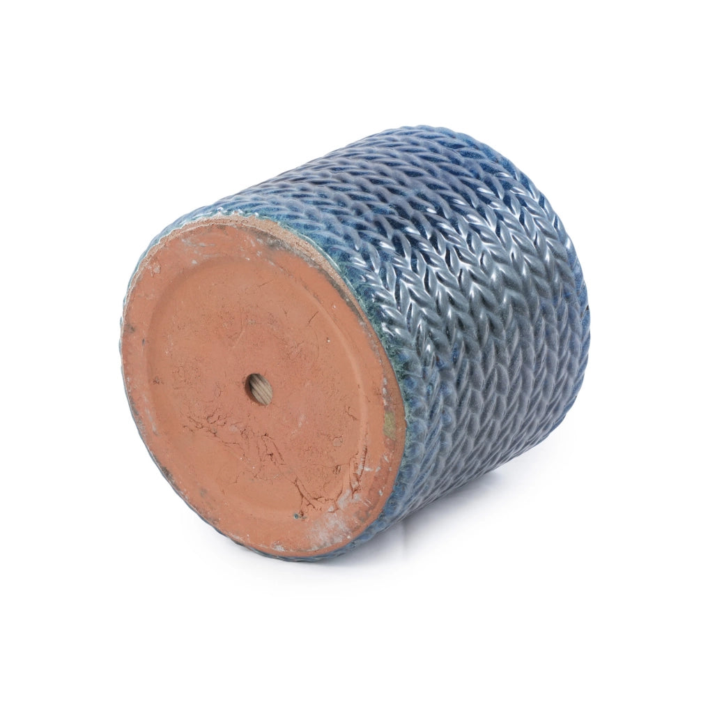Vaso in ceramica blu scuro Ø 24,5 cm con rilievo a spina di pesce