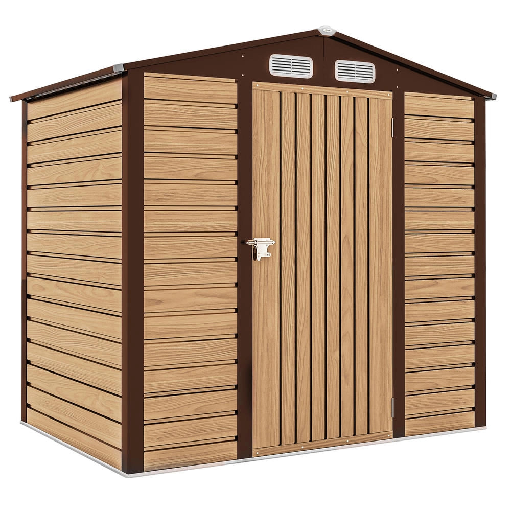 Casetta da Giardino Porta Attrezzi in Acciaio 1.9x1.3m Quercia con Prese d'Aria e Catenaccio Robusta per Esterno