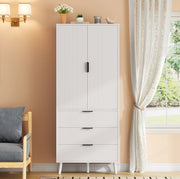 Armadio alto bianco con 2 ante e 3 cassetti, 75 × 35 × 180 cm