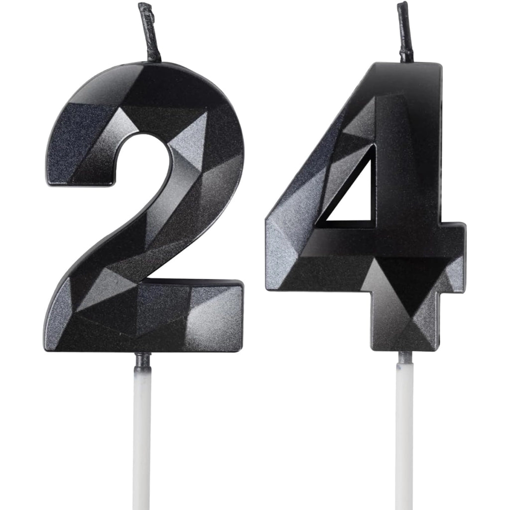Set di candeline per compleanno – 2 pezzi, colore nero, numero 24
