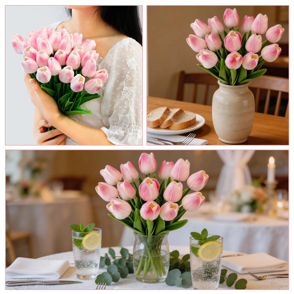 12 tulipani artificiali con gambo in filo metallico, color pesca, altezza 33 cm, per decorazioni