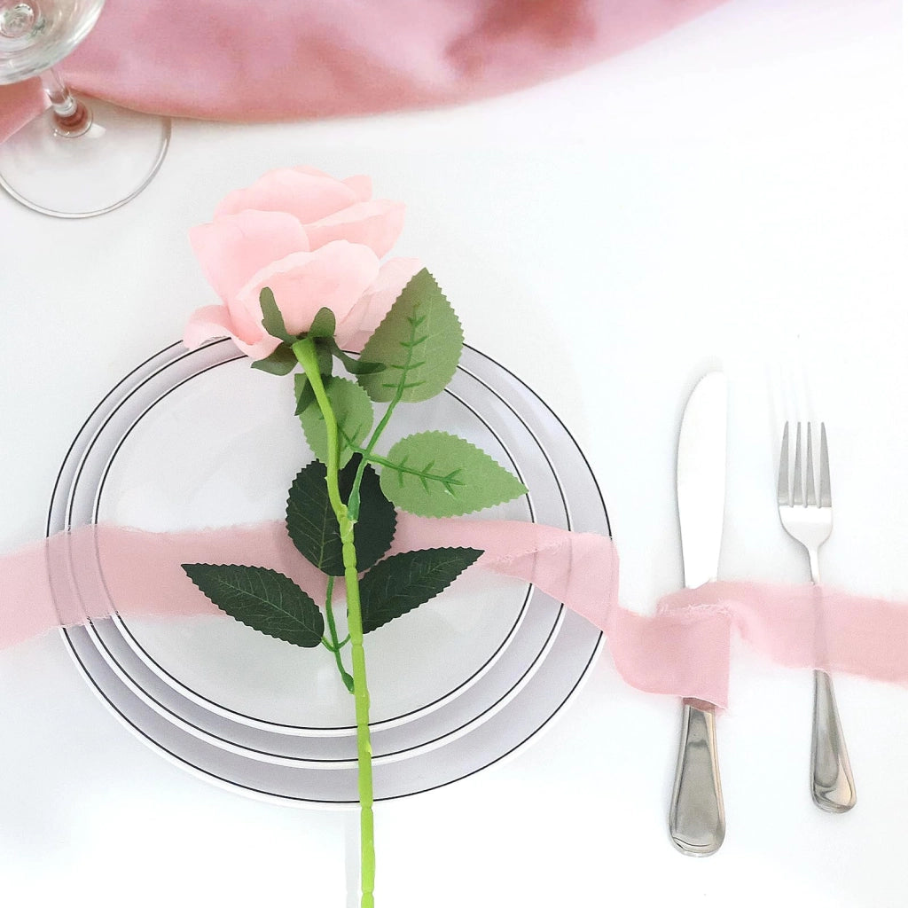 Fasce in chiffon, rosa, con bordo grezzo, confezione da 2 pezzi