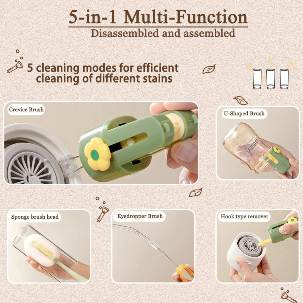 Set di 2 spazzole per bottiglie, 5 in 1, con manico lungo, 30,5 cm