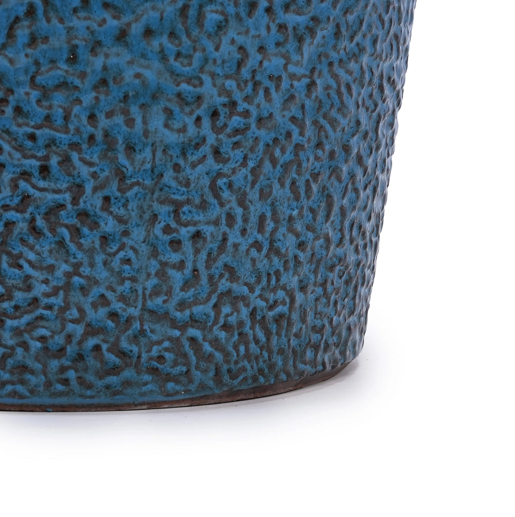 Vaso per piante in ceramica 49x49x45;5 cm con foro di drenaggio; blu anticato