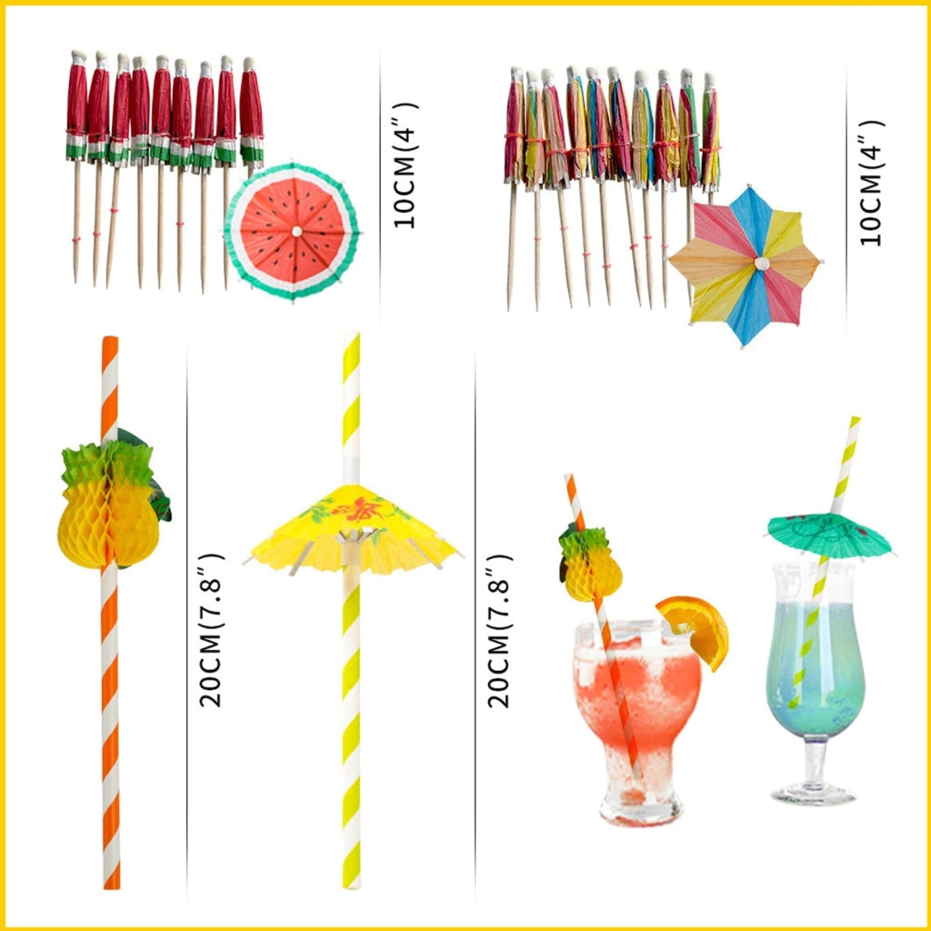 Set per decorare cocktail, 90 pezzi: ombrellini e cannucce decorative