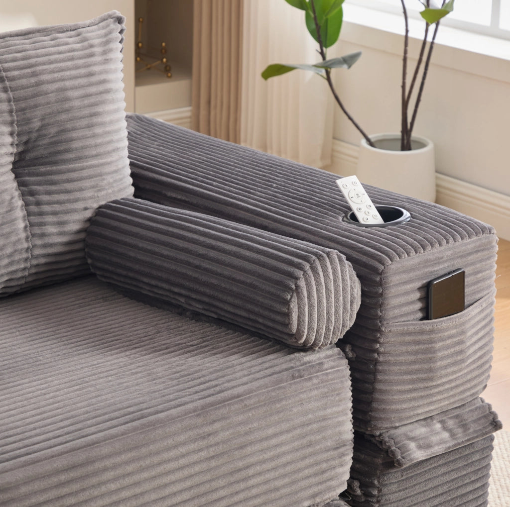 Divano letto modulare in velluto a coste grigio scuro 232 cm