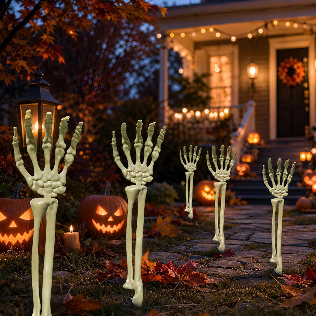 Set di 4 elementi per Halloween: scheletri con mani e armi, altezza 46 cm, in plastica