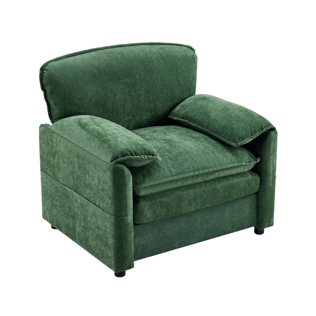 Poltrona con doppie tasche laterali in ciniglia verde scuro