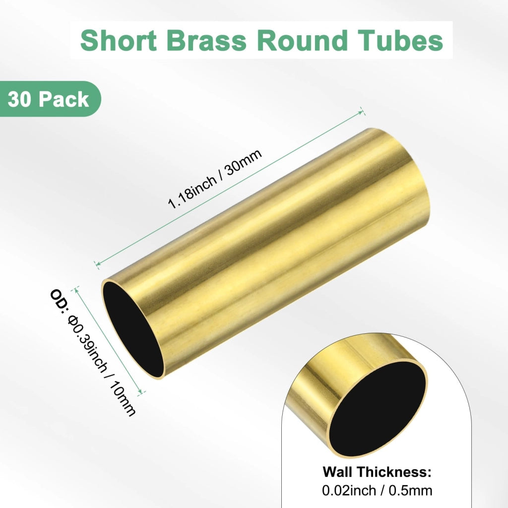 30 tubi di ottone rotondi, diametro 30 mm, diametro interno 10 mm, spessore della parete 0,5 mm